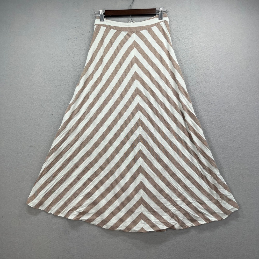 Mustard Seed Maxi Skirt Womens Small Striped A-Line Brown White Boho Chevron
